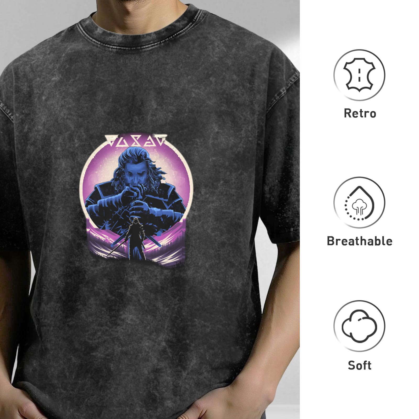 Viking Warrior Graphic Stonewashed T-Shirt