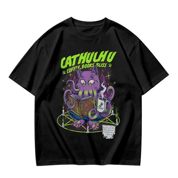 Cathulhu Coffee Books Bliss Cat Octopus Graphic T-Shirt