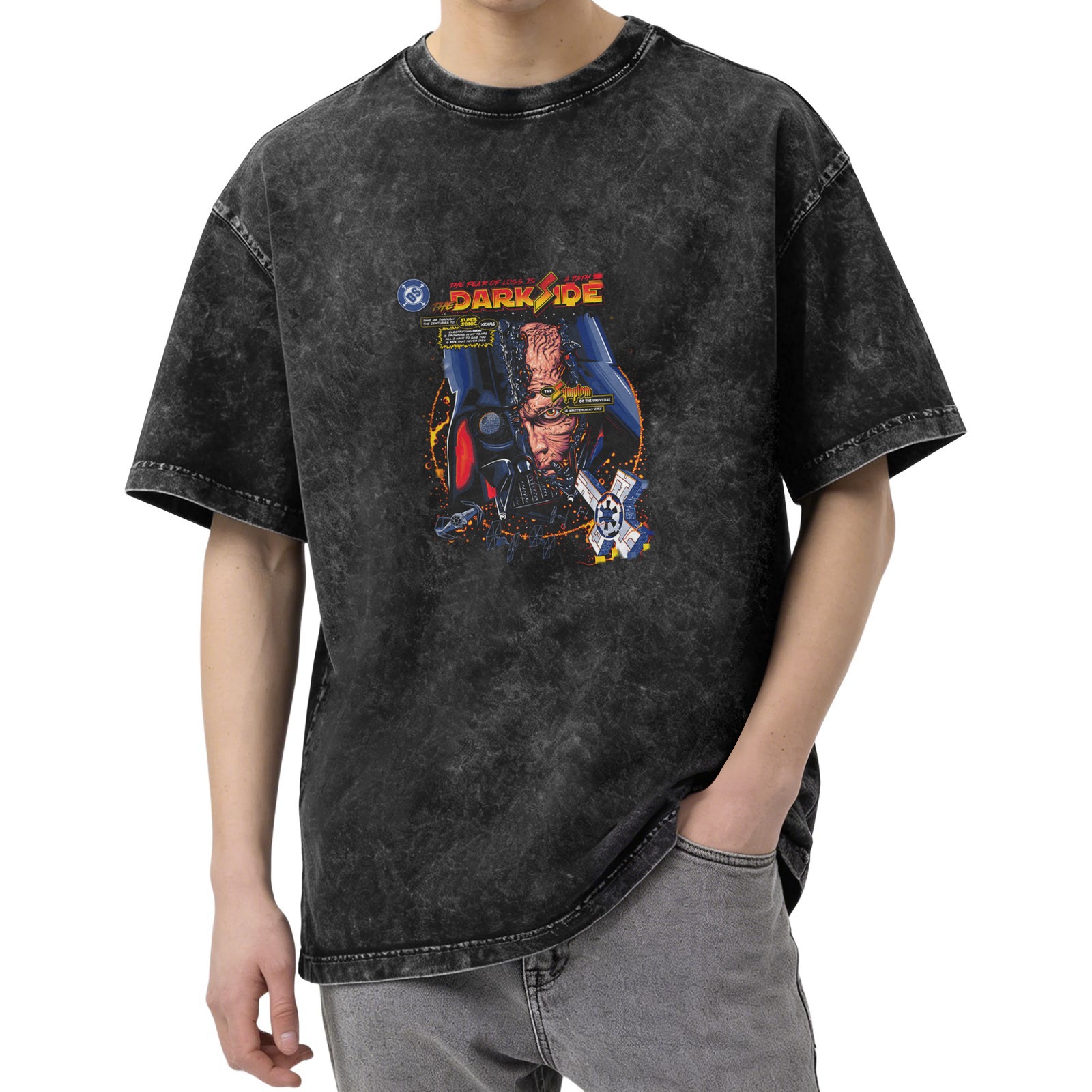 Washed Black T-Shirt with Star Wars Darth Vader Dark Side Graphic