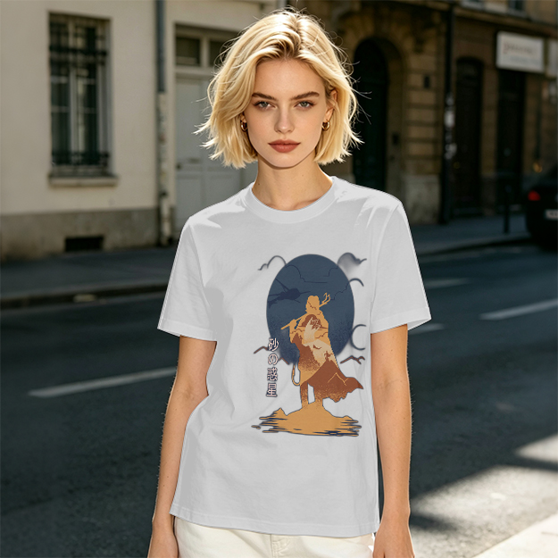 Olive T-shirt with Desert Wanderer Silhouette and Moon Graphic