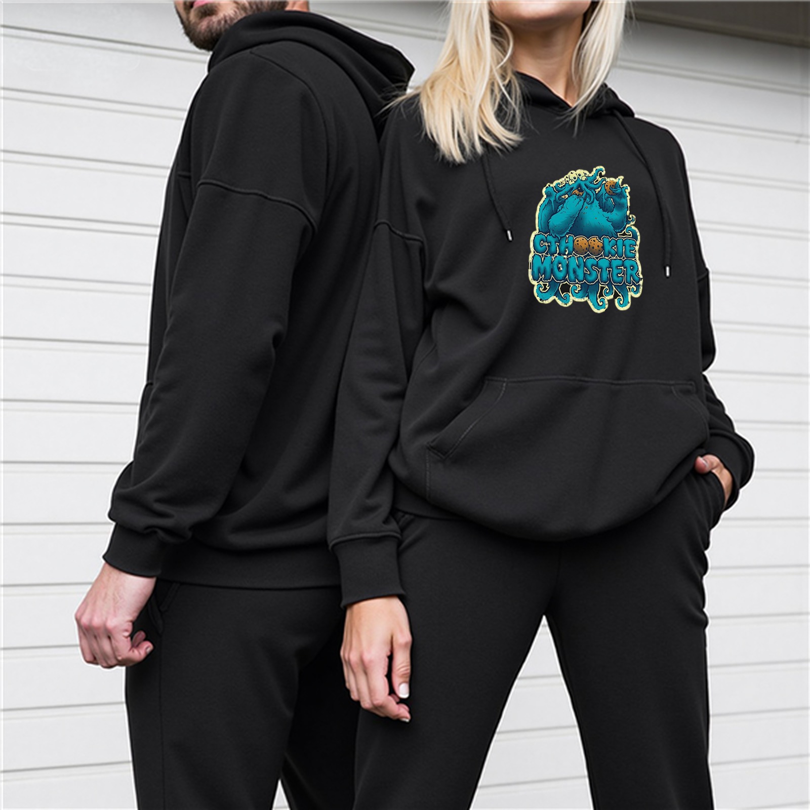 Black hoodie with Cookie Monster graphic print