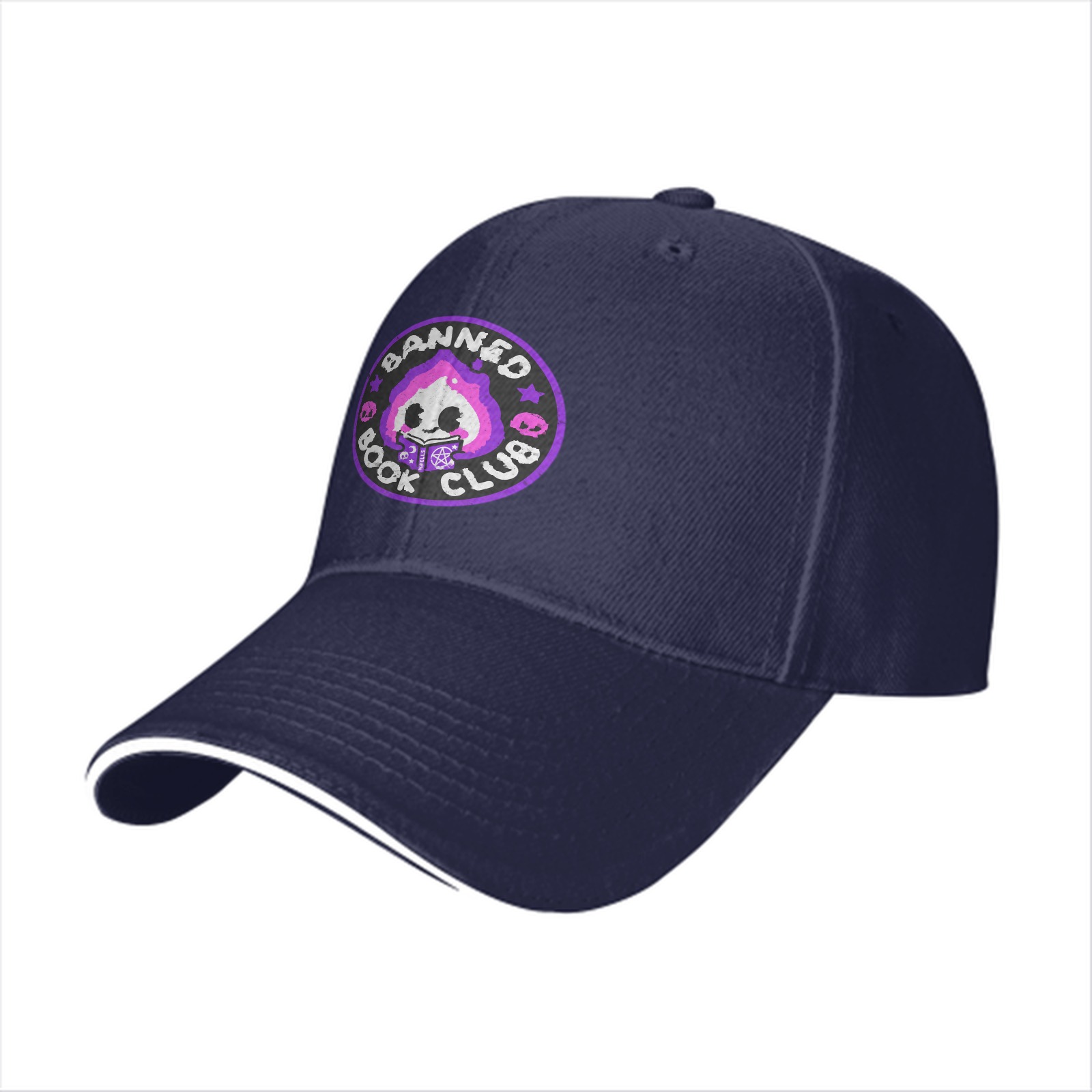 Black baseball cap with Banned Book Club graphic design