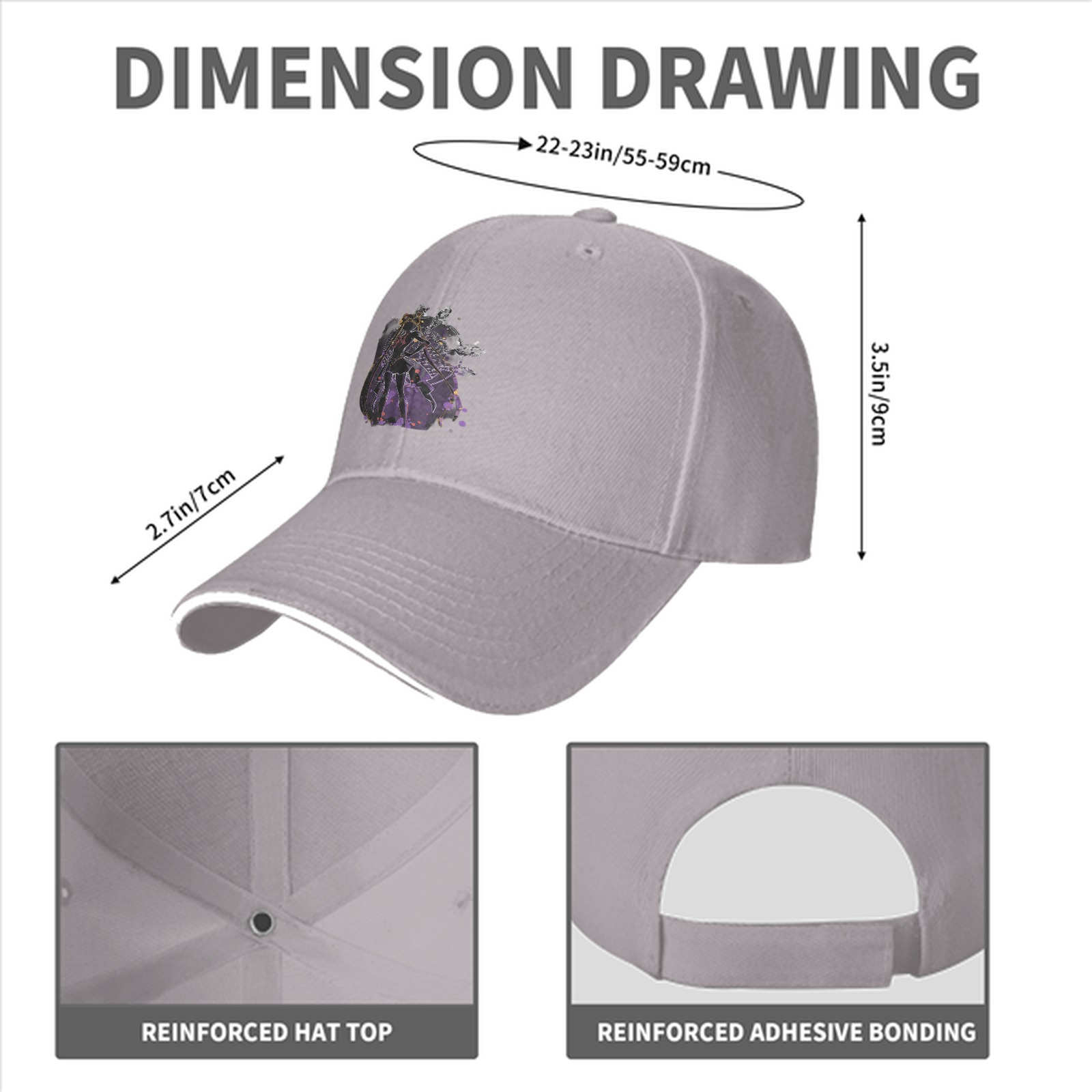 Black Baseball Cap With Purple Abstract Character Art Print