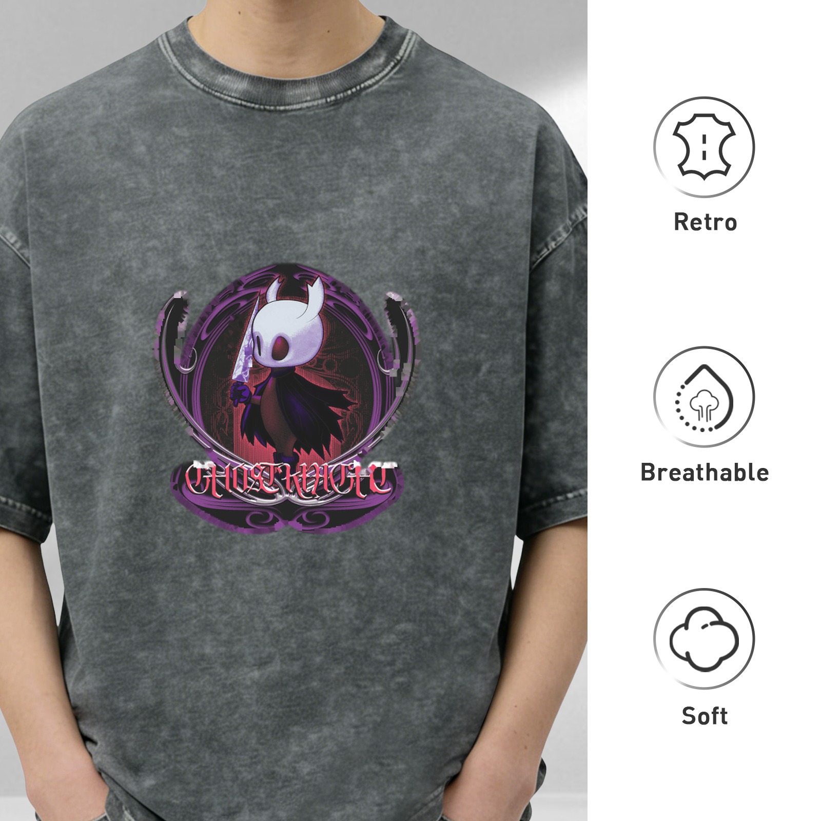 Hollow Knight Ghost Knight Graphic Dark Wash T-Shirt