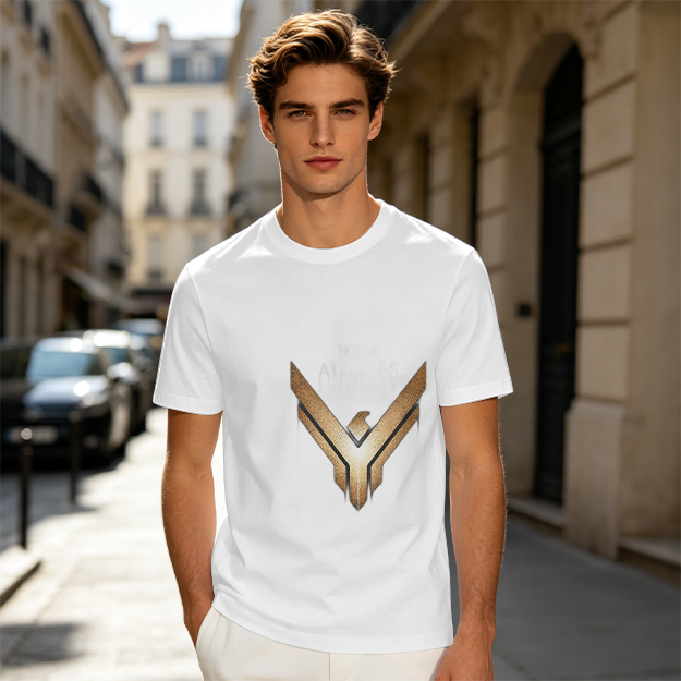 Olive Green T-Shirt With Gold Winged Emblem Graphic