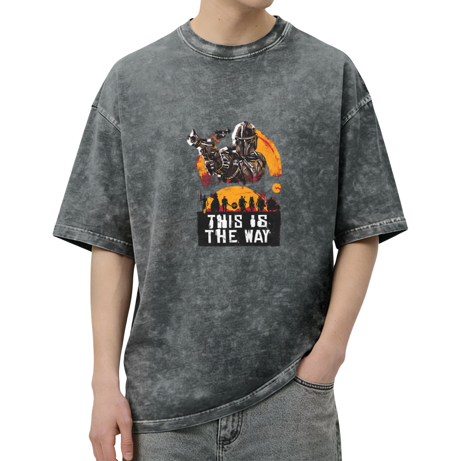 Star Wars Mandalorian 'This Is The Way' Graphic Print Acid Wash Oversized Short Sleeve T-Shirt