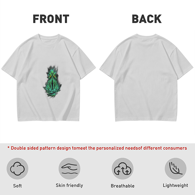 Olive Green T-Shirt With Glowing Cthulhu Monster Print
