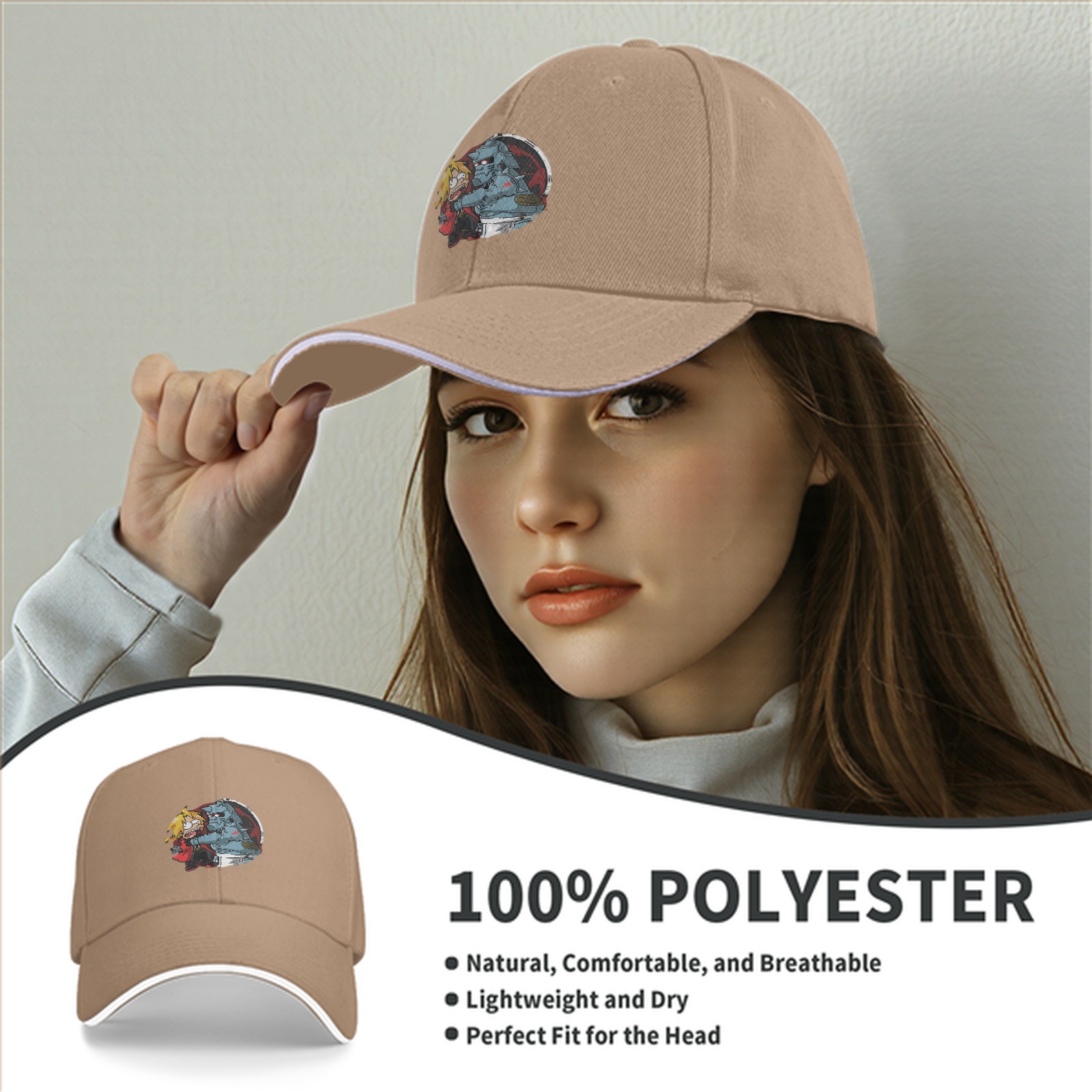 Black baseball cap with Fullmetal Alchemist brothers graphic print