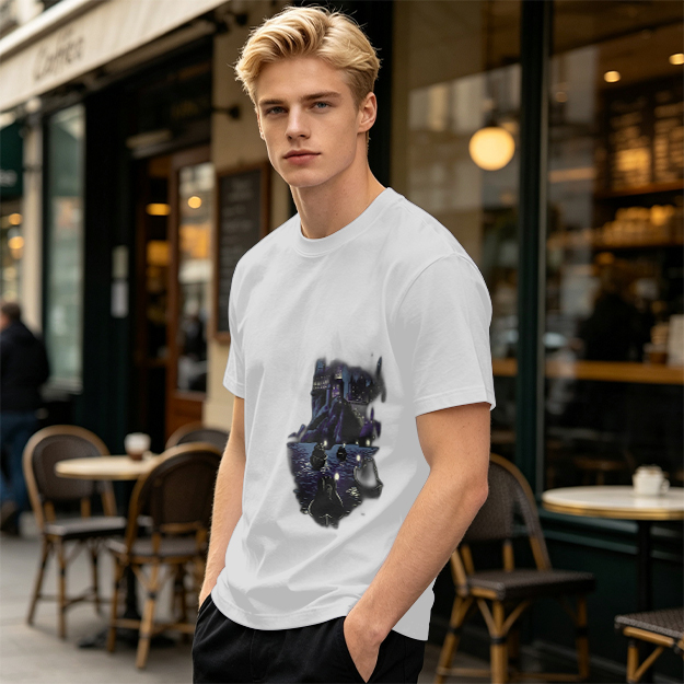 Olive Green T-Shirt With Dark Night Scene Graphic Print