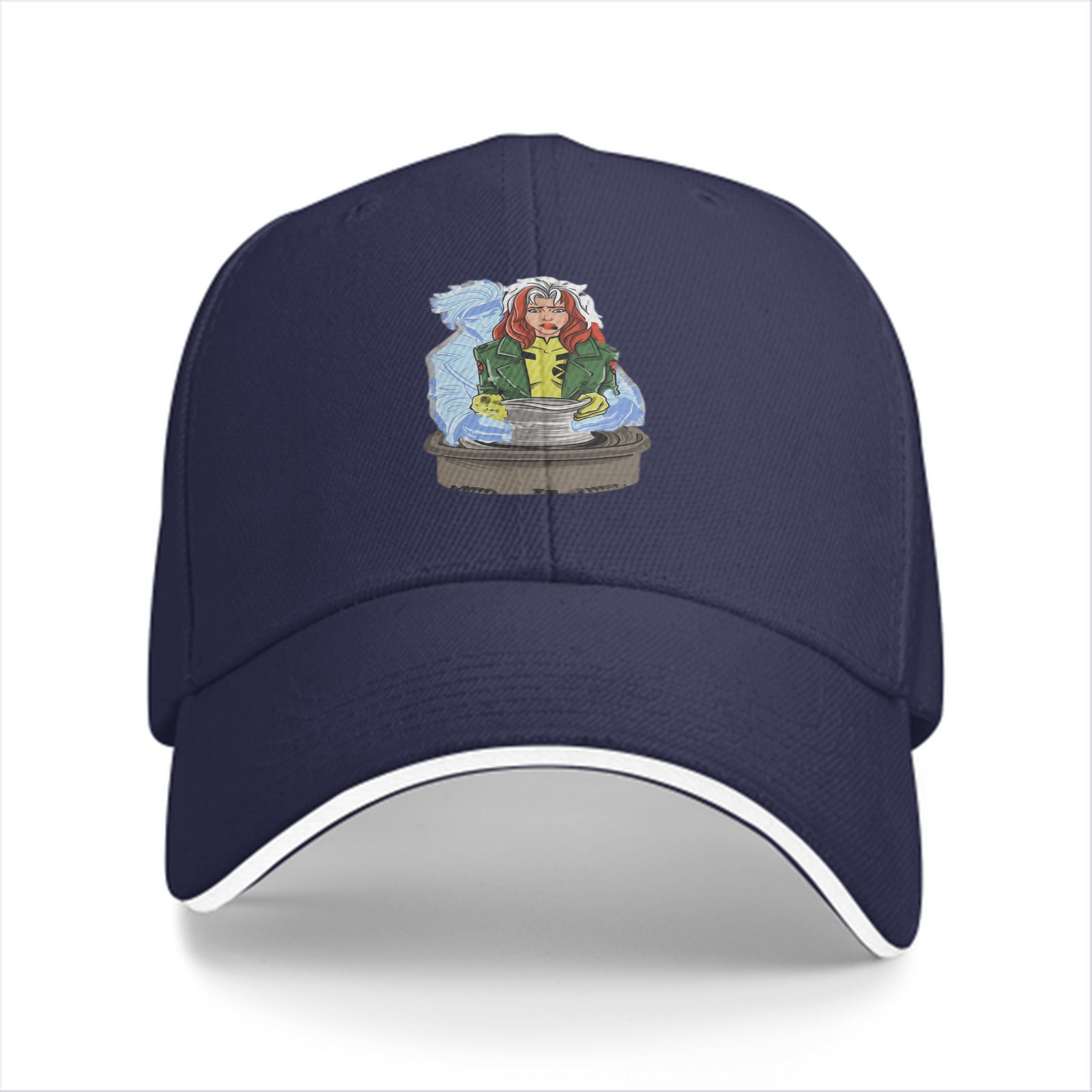 Black baseball cap with X-Men Rogue character graphic print