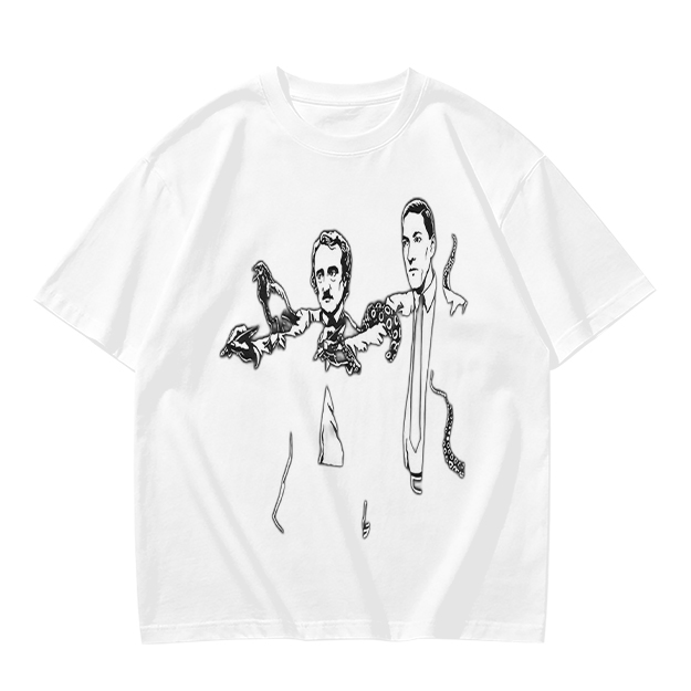 Olive T-shirt with Gothic author illustration print