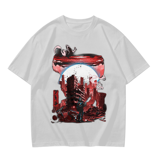 Olive Graphic T-Shirt with Post-Apocalyptic Cityscape Print
