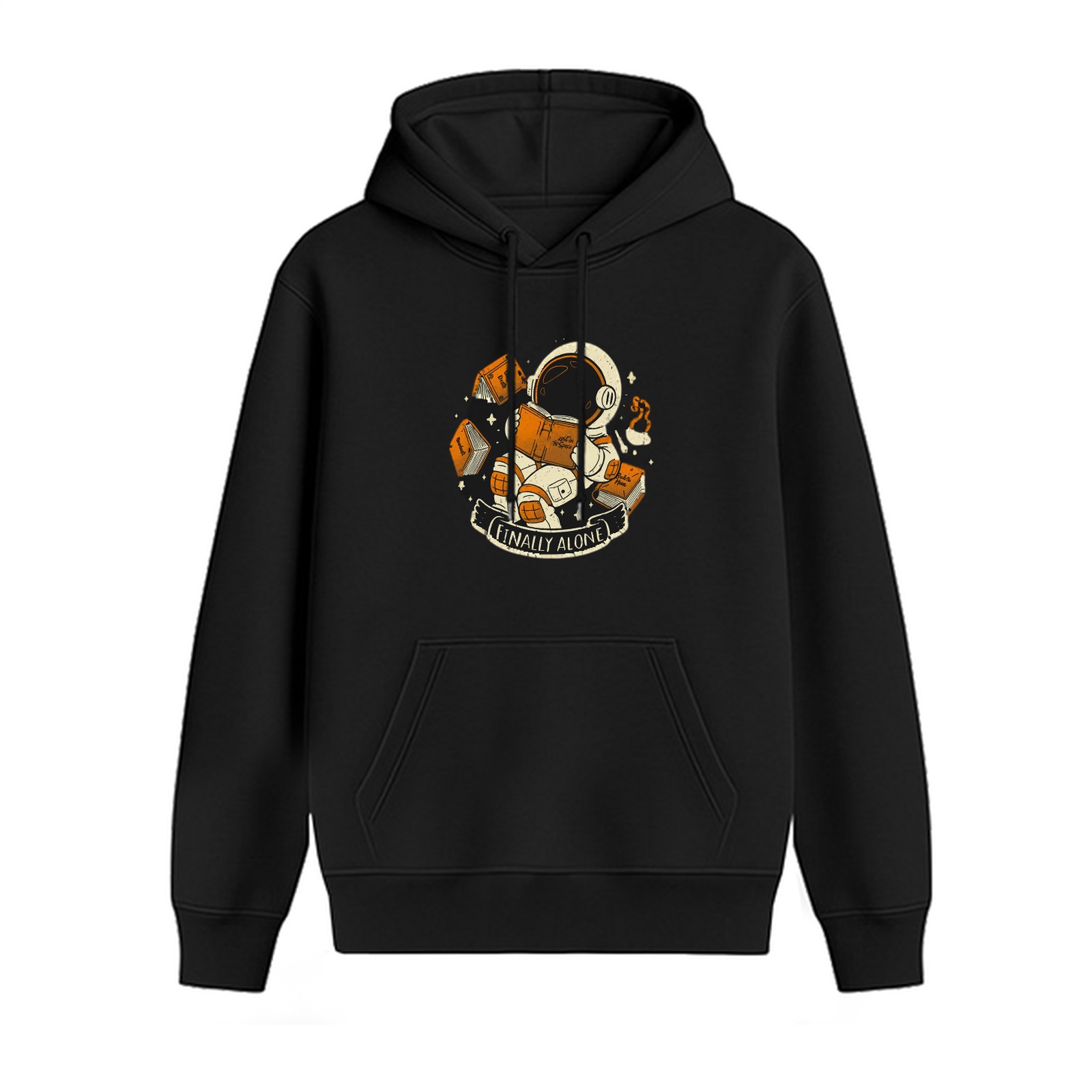 Astronaut Finally Alone Graphic Black Hoodie