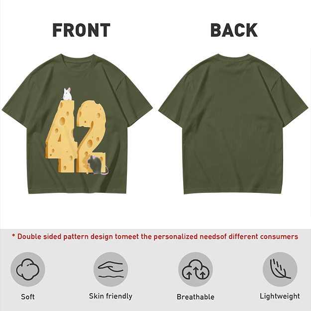 Olive T-Shirt With Cheese Number 42 And Mice Graphic