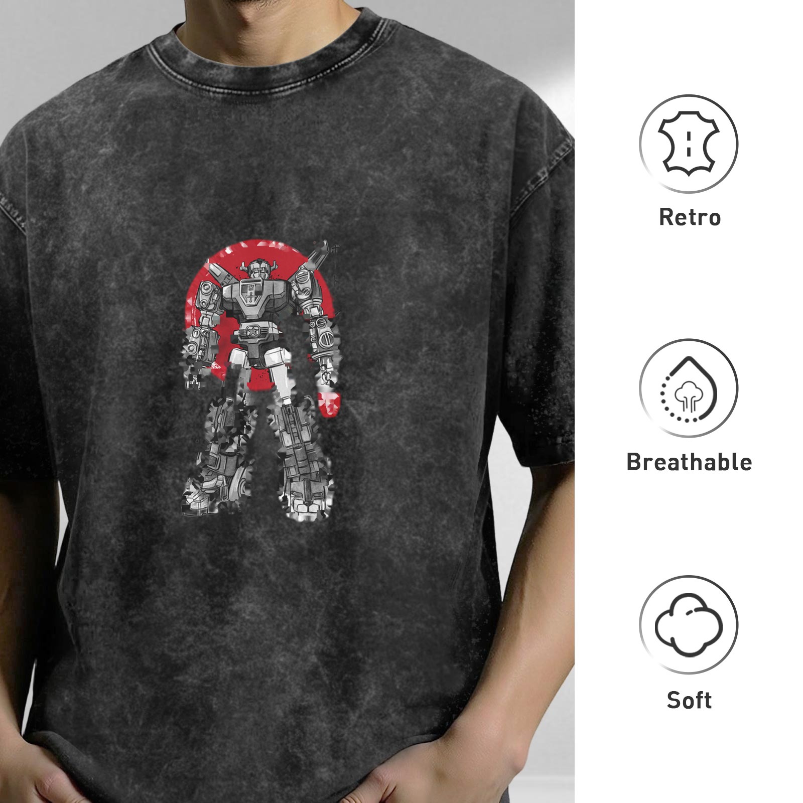 oversized acid wash t-shirt with retro robot graphic print