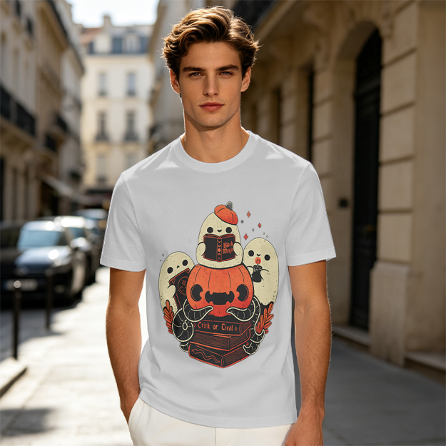 Olive Halloween Ghosts Jack-o'-Lantern Graphic T-Shirt