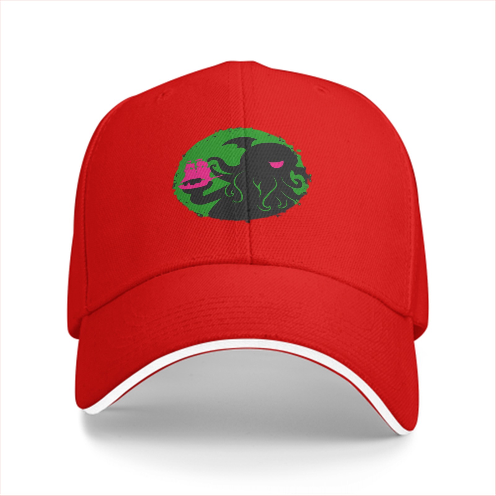 Black Baseball Cap With Cthulhu Attacking Ship Graphic