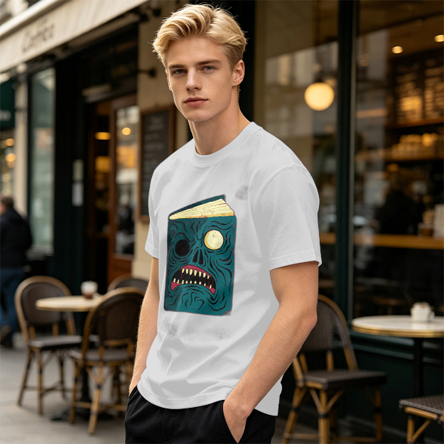 Olive T-Shirt With Monster Book Graphic Print