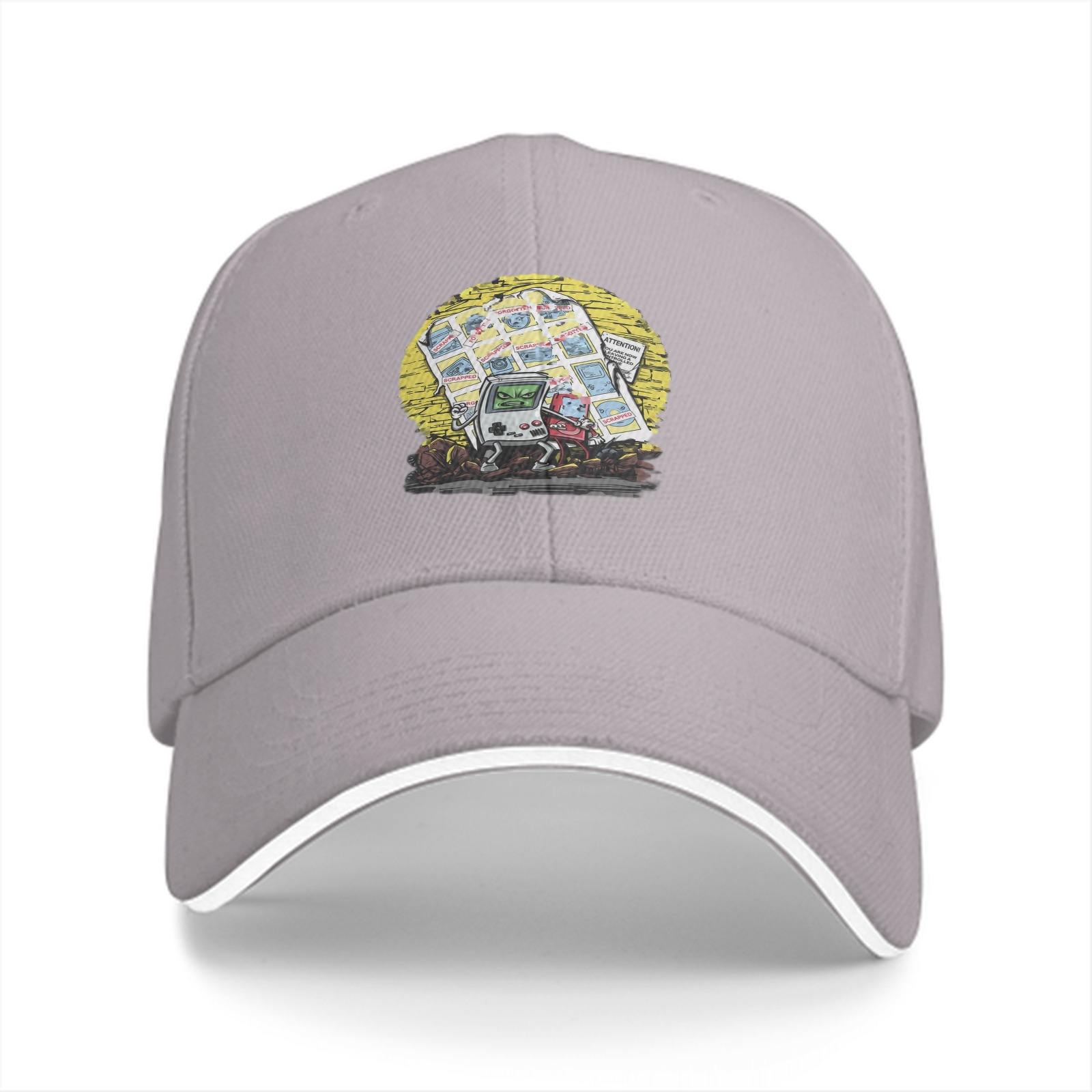 Black Baseball Cap With Retro Handheld Game Characters Graphic