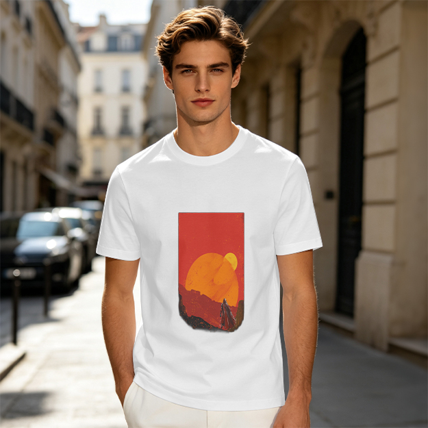 Olive T-Shirt with Desert Sunset Silhouette Graphic
