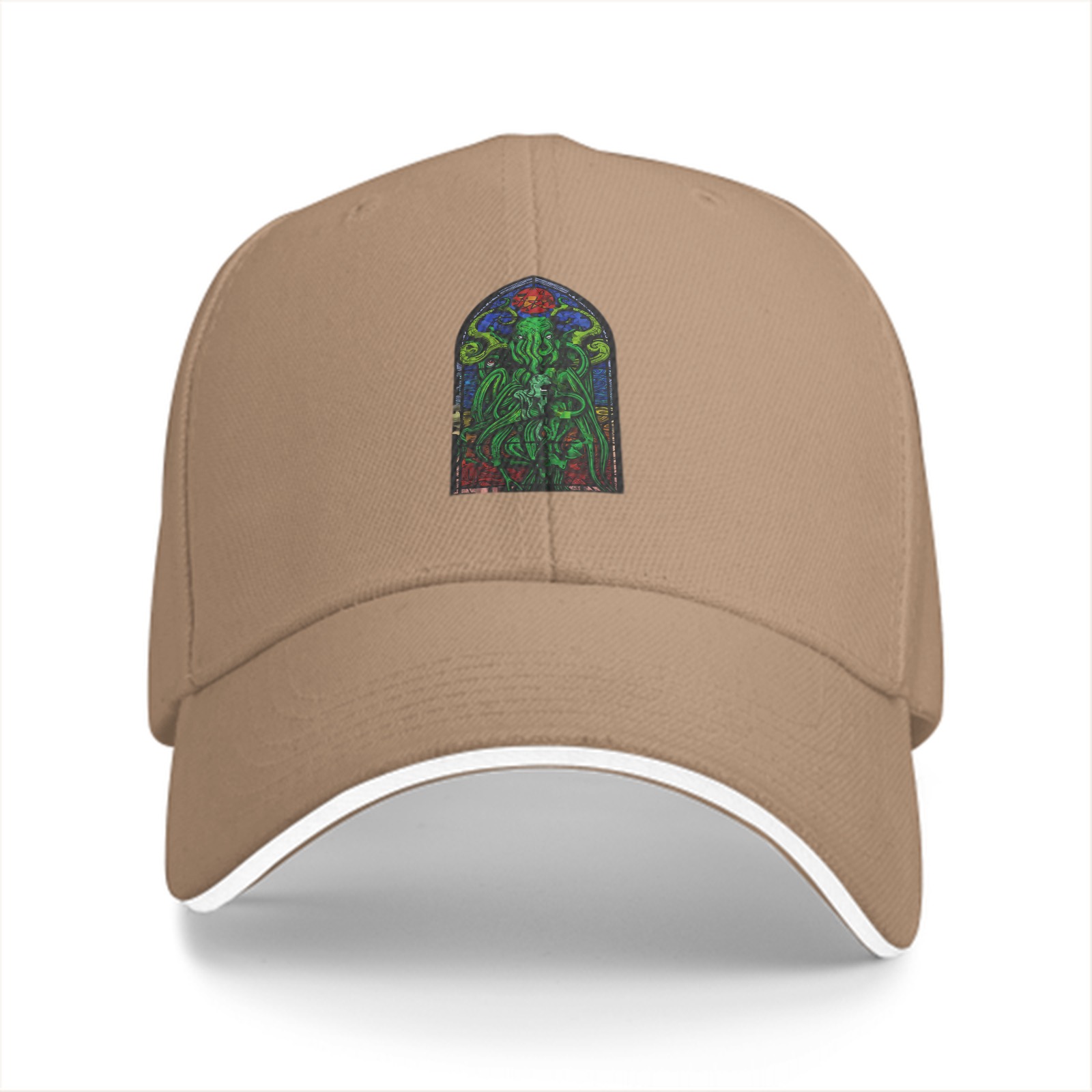 Black Baseball Cap with Stained Glass Cthulhu Art Print