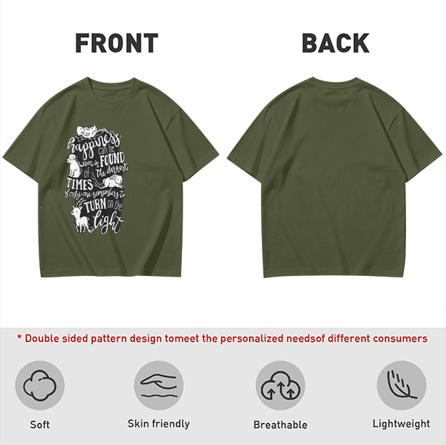 Olive t-shirt with happiness quote and animal illustrations