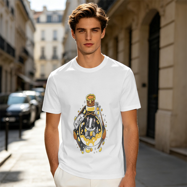 Olive T-Shirt With Cute Badger In Potion Bottle Graphic