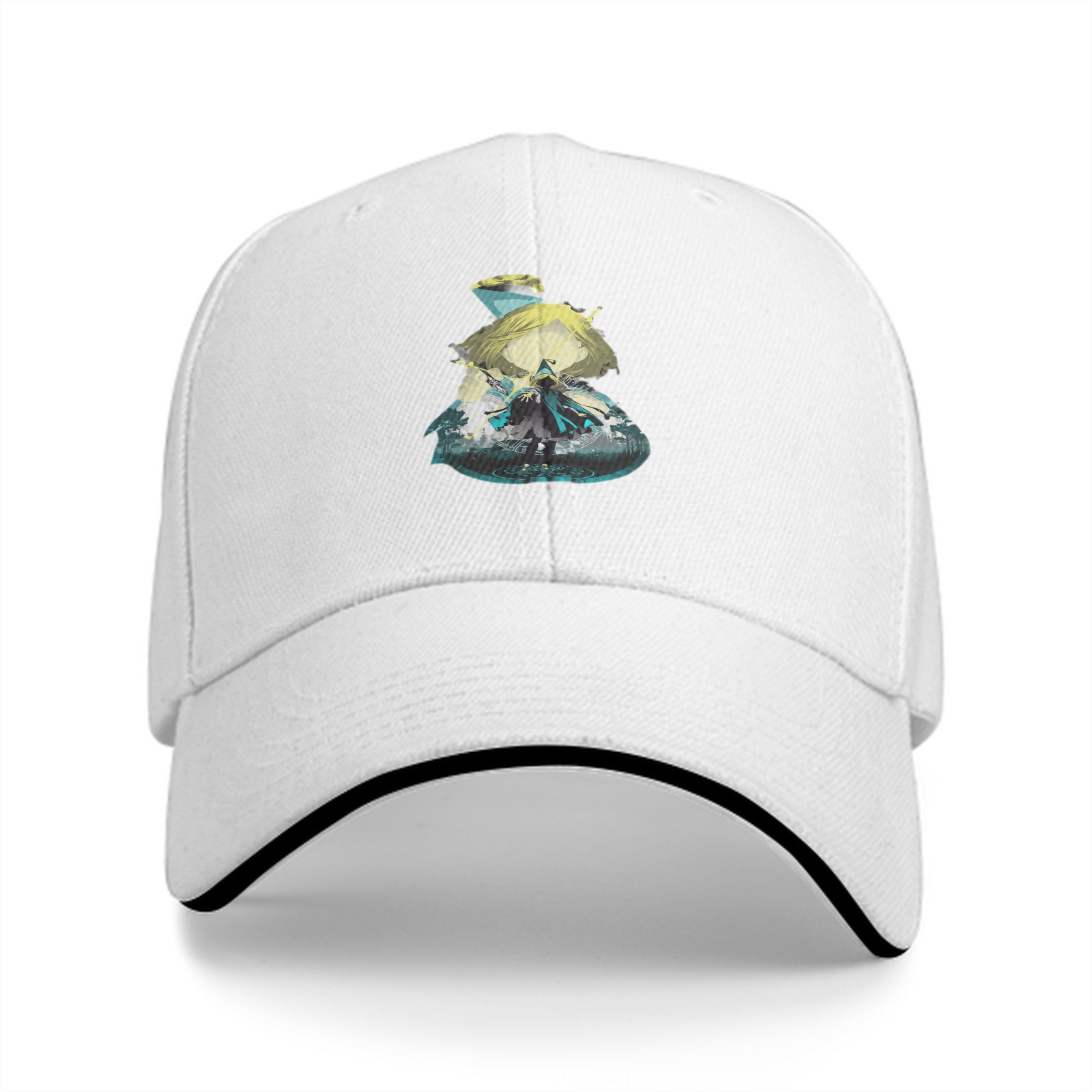 Black Baseball Cap With Fantasy Character Graphic Print