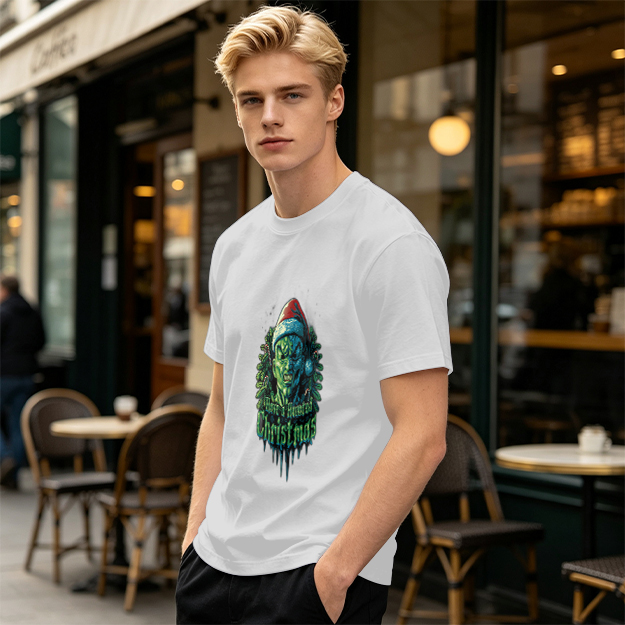 Olive T-Shirt With Scary Green Grinch Christmas Print