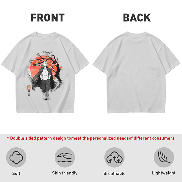 Anime Character with Cherry Blossom Red Moon Graphic T-Shirt