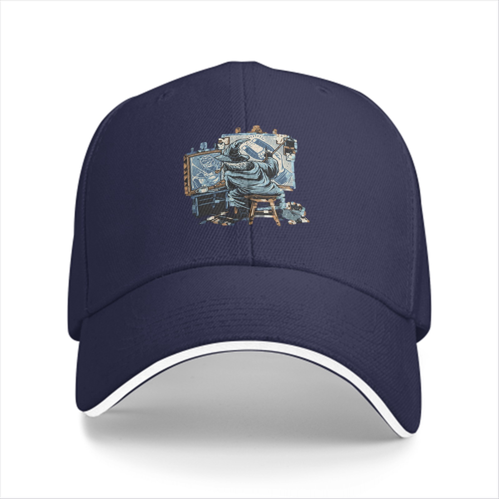 Black Baseball Cap With Grim Reaper Artist Painting Print