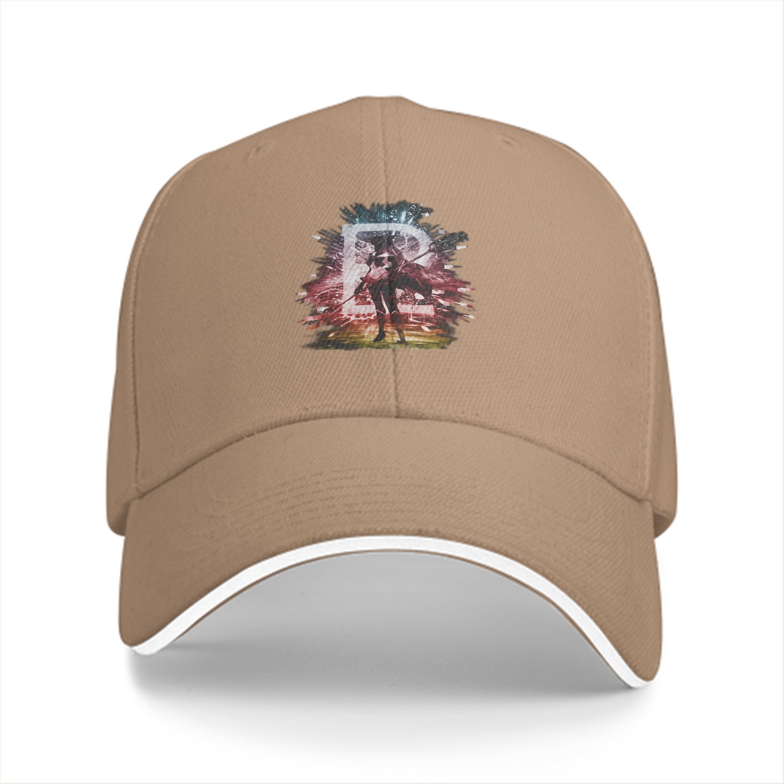 Black Baseball Cap With Abstract Warrior Graphic Print