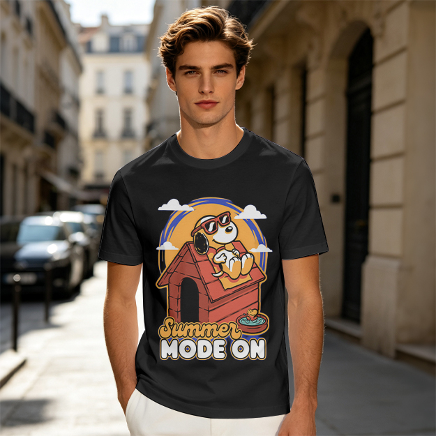 Olive t-shirt with Snoopy summer mode on graphic design