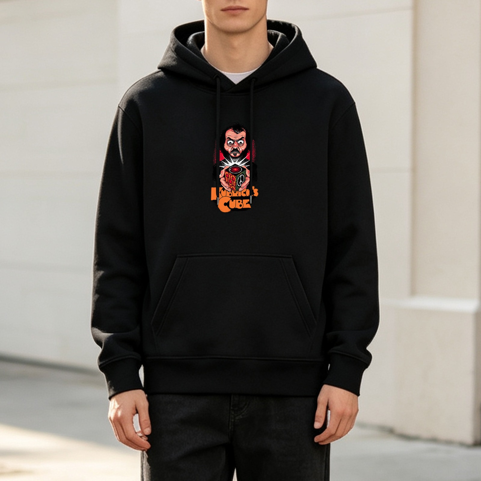 Black hoodie with Kubrick's Cube graphic print