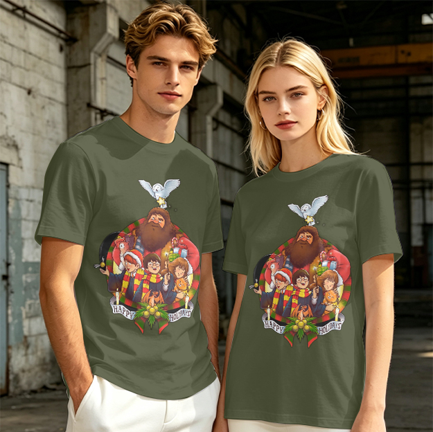 Harry Potter Happy Holiday Group Graphic Olive T-Shirt