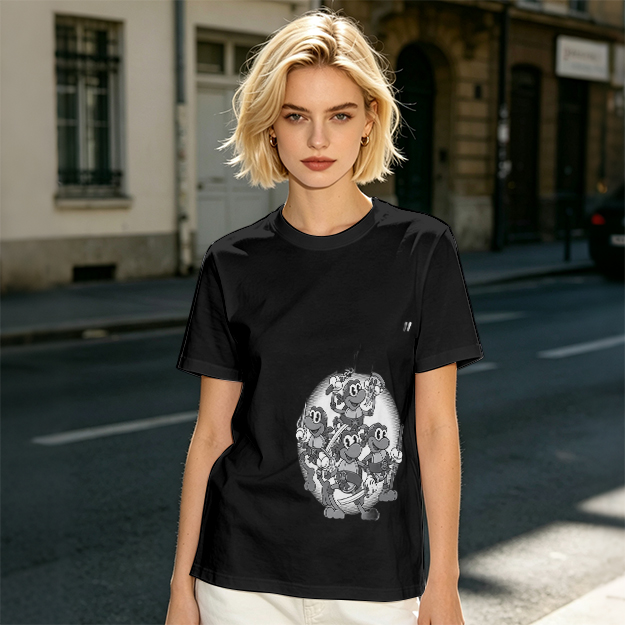 Olive green graphic t-shirt with cartoon monkey crew print