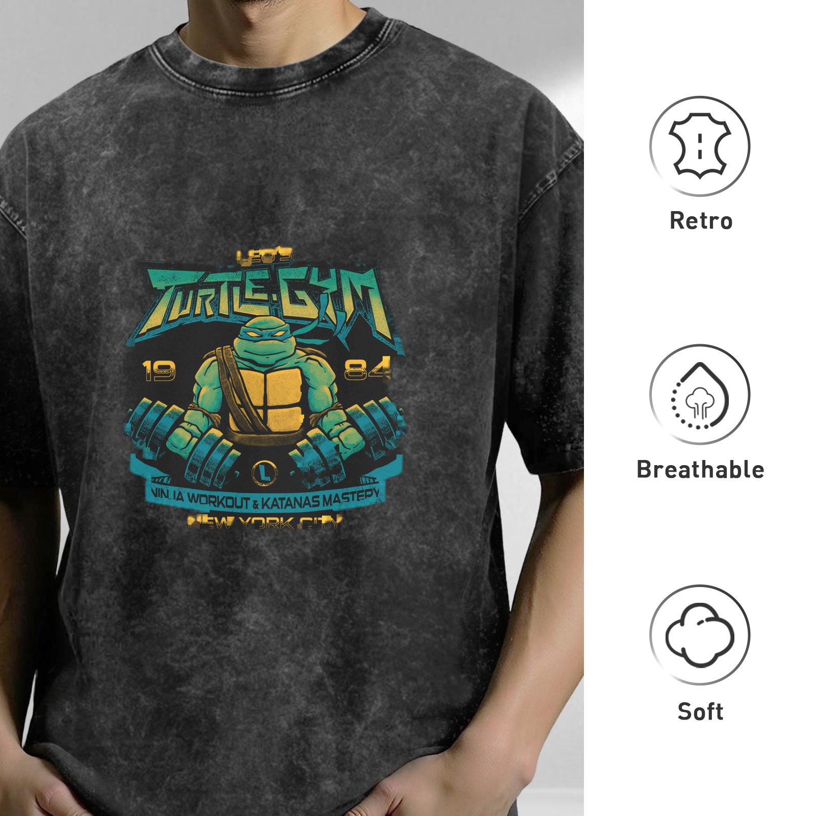 Teenage Mutant Ninja Turtles Turtle Gym Acid Wash T-Shirt 1984 New York