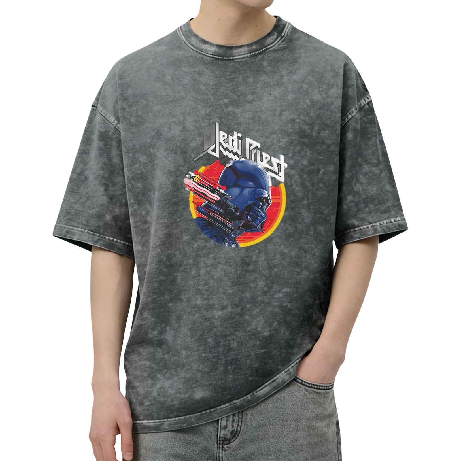 Jedi Priest Darth Vader Graphic Acid Wash Oversized T-Shirt