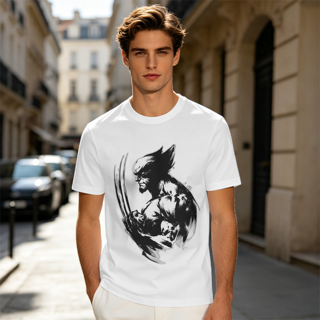Olive T-shirt with Ink Style Wolverine Graphic Print