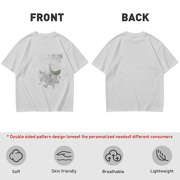 Olive green graphic t-shirt with playful cartoon character print