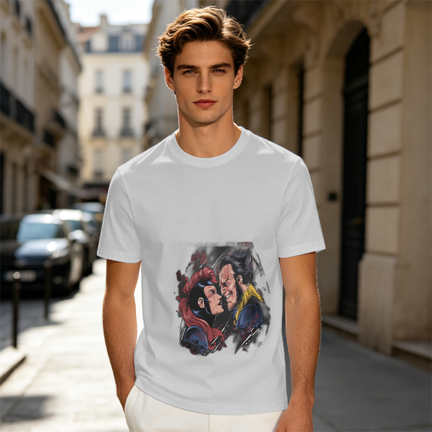 Olive T-shirt with Comic Style Superhero Character Art Print