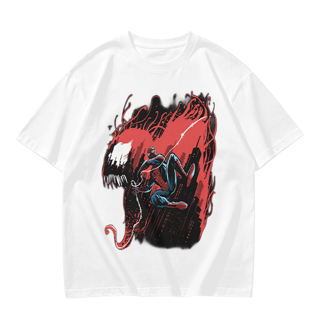 Olive T-shirt with Spider-Man and Symbiote Villain Graphic
