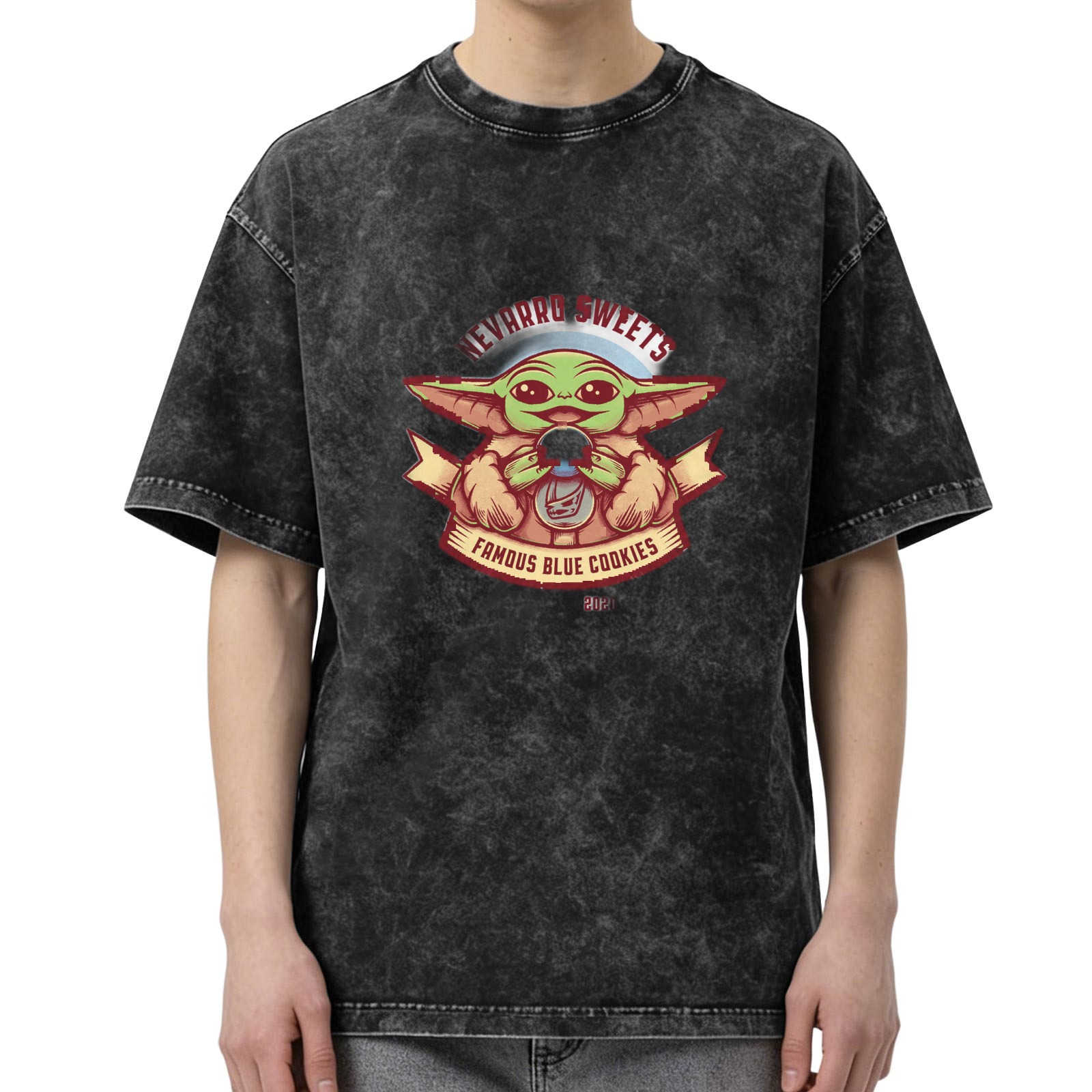 Baby Yoda Nevarro Sweets Famous Blue Cookies Acid Wash T-Shirt