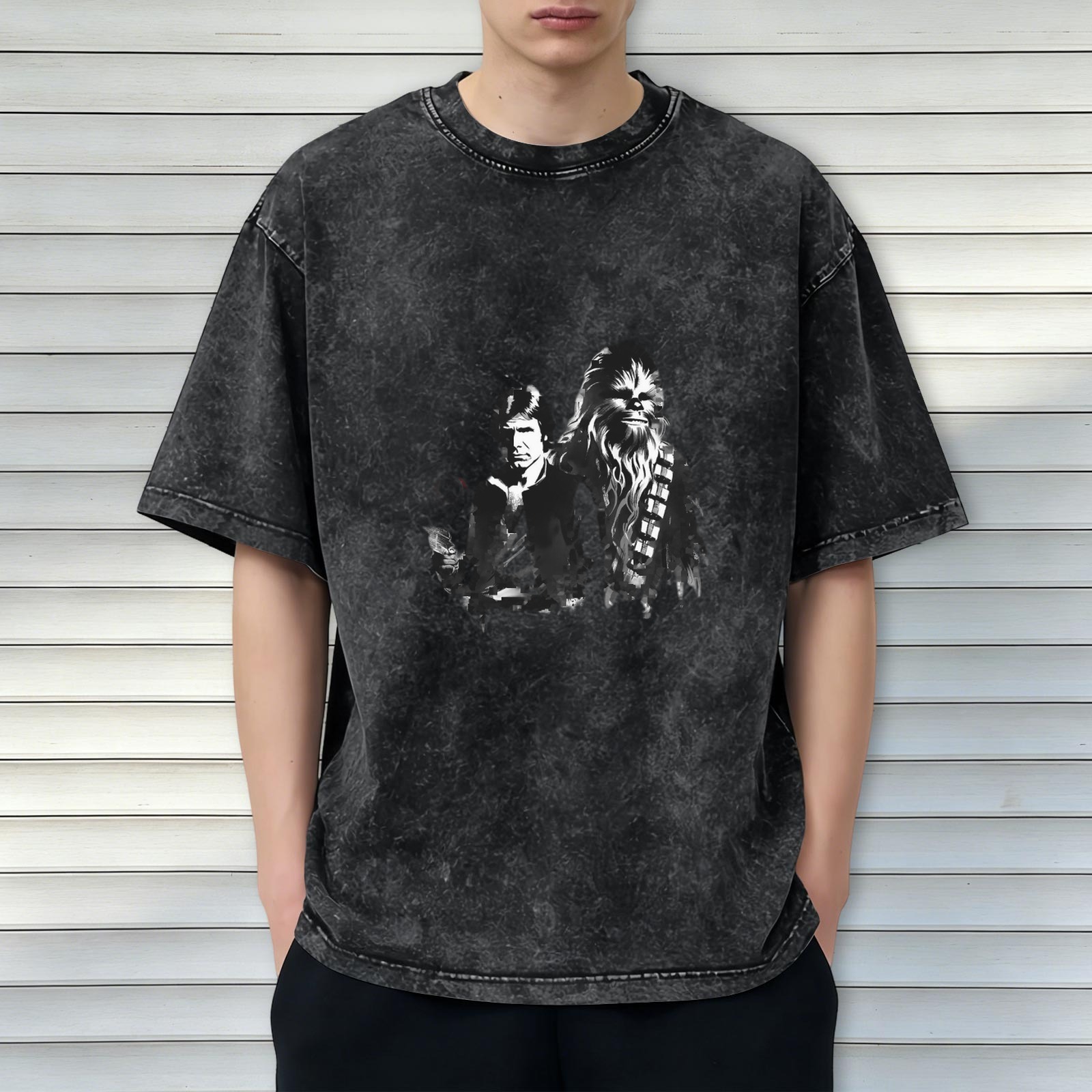 Star Wars Han Solo and Chewbacca Graphic Acid Wash T-Shirt