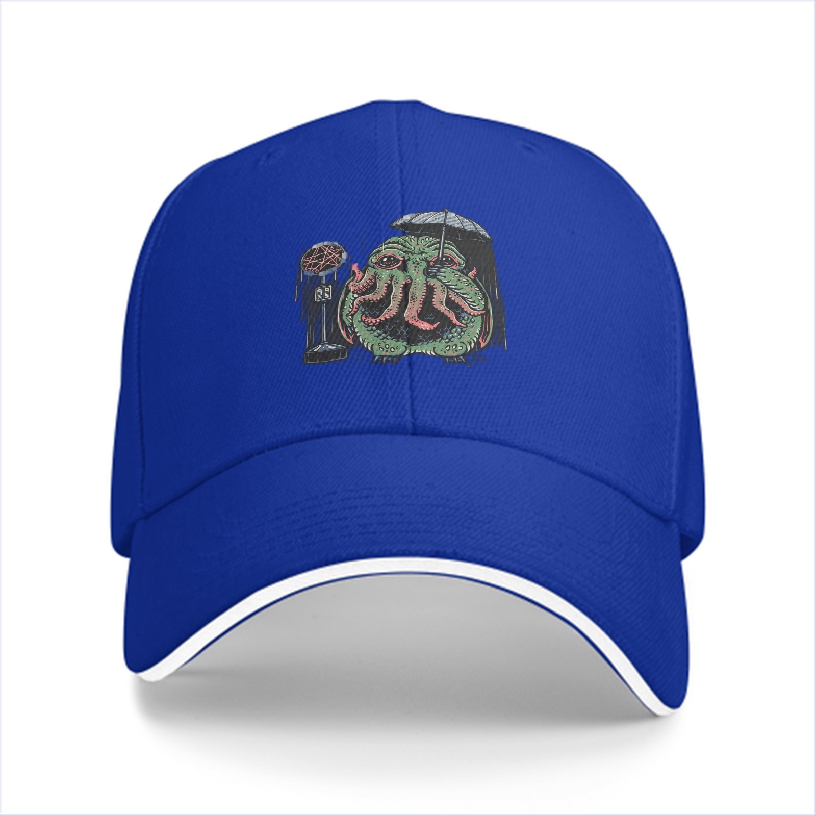 Black Baseball Cap With Cthulhu Holding Umbrella Microphone Print