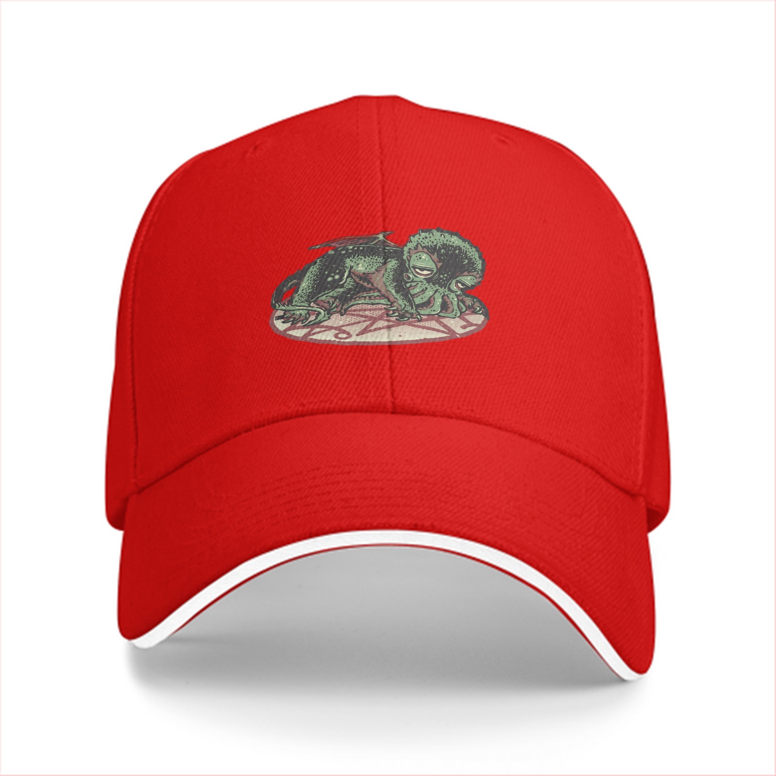Black baseball cap with sleeping Cthulhu on occult symbol
