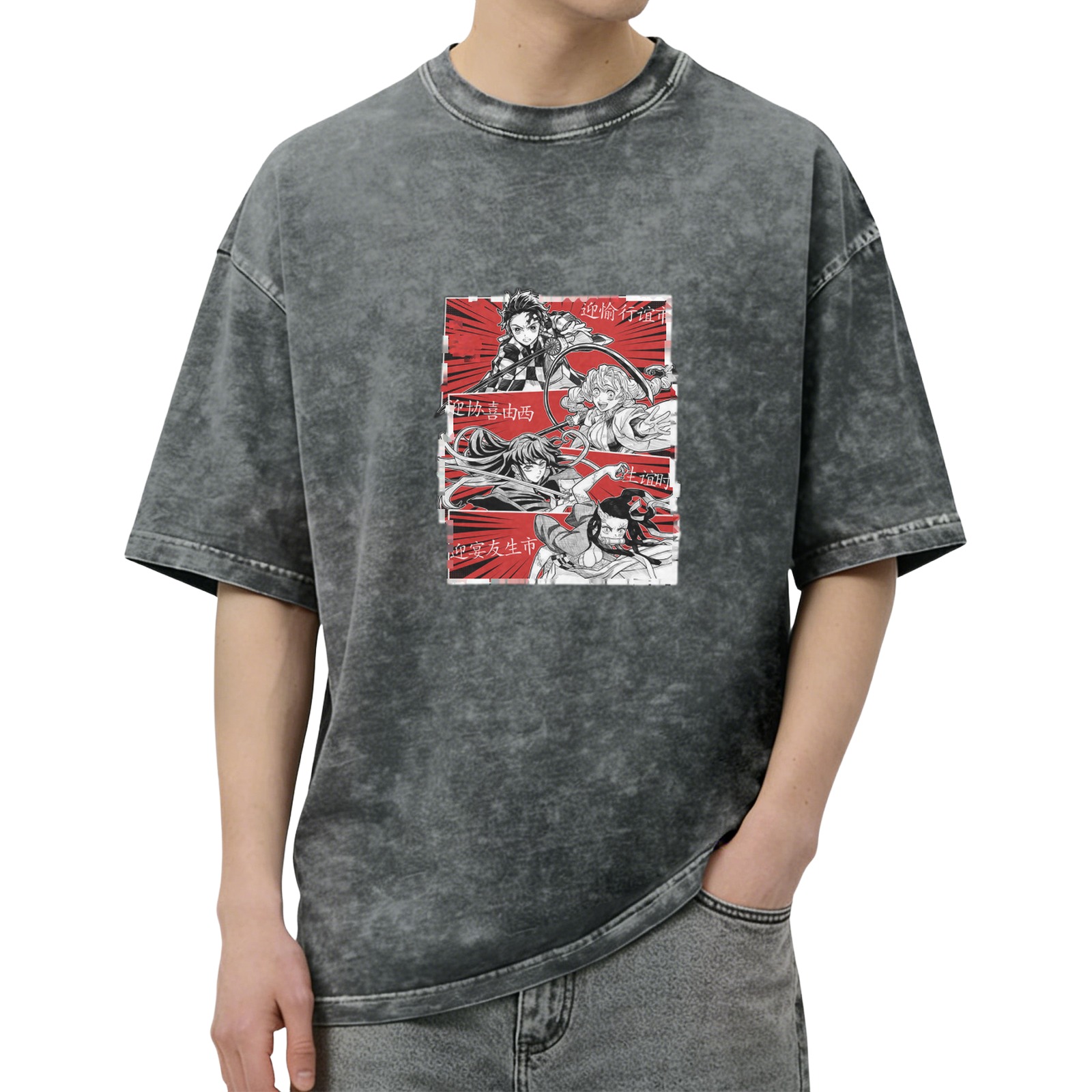 oversized washed anime graphic t-shirt with manga panel design