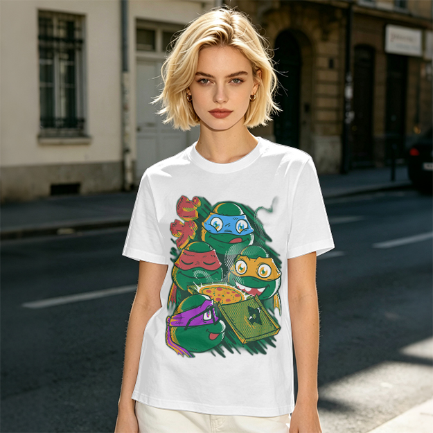 Olive T-Shirt Featuring Teenage Mutant Ninja Turtles With Pizza