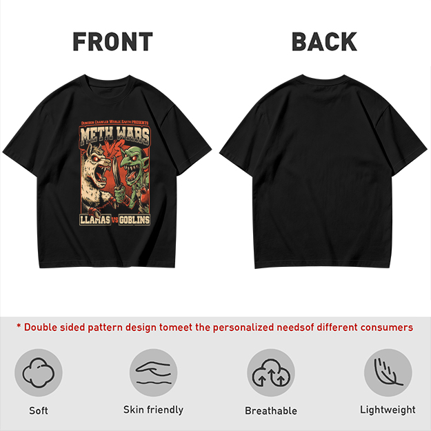 Meth Wars Llamas vs Goblins Graphic T-Shirt
