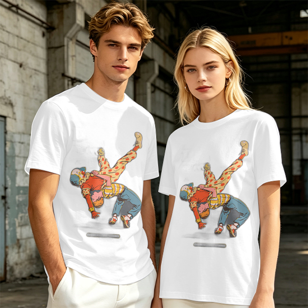Olive T-Shirt With Clown Wrestling Graphic Print